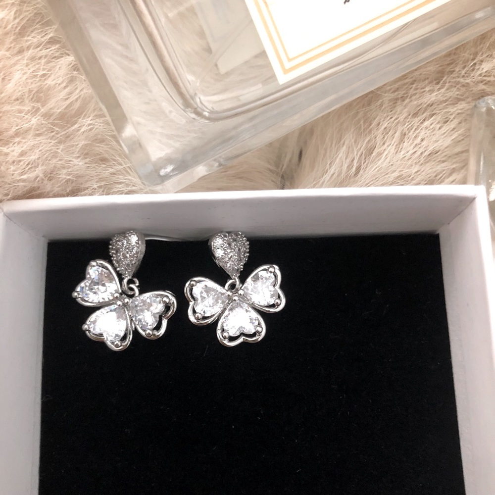 silver clover crystal earrings